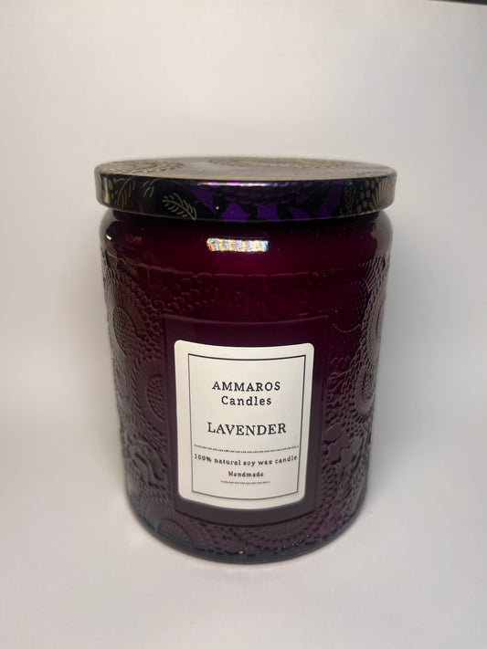 נר בצנצנת מעוצבת סגולה בניחוח Lavender