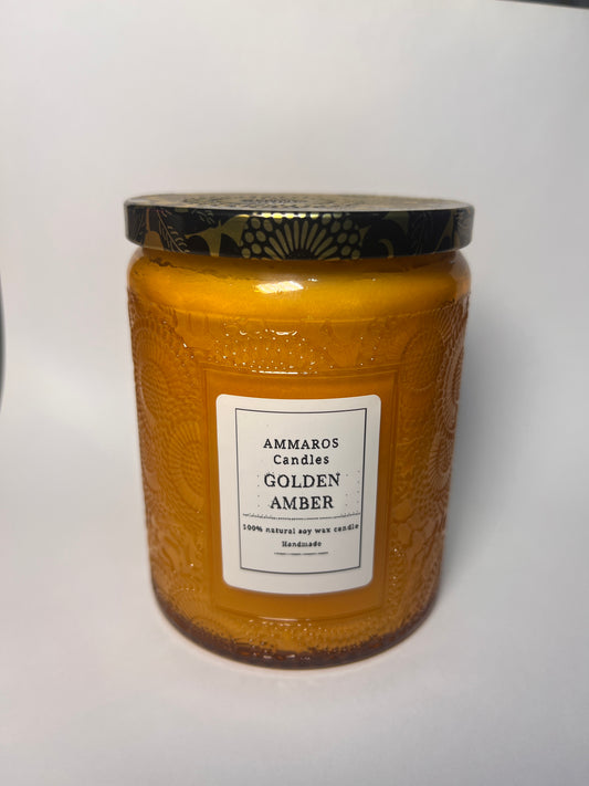 נר בצנצנצ מעוצבת צהובה בניחוח Golden amber